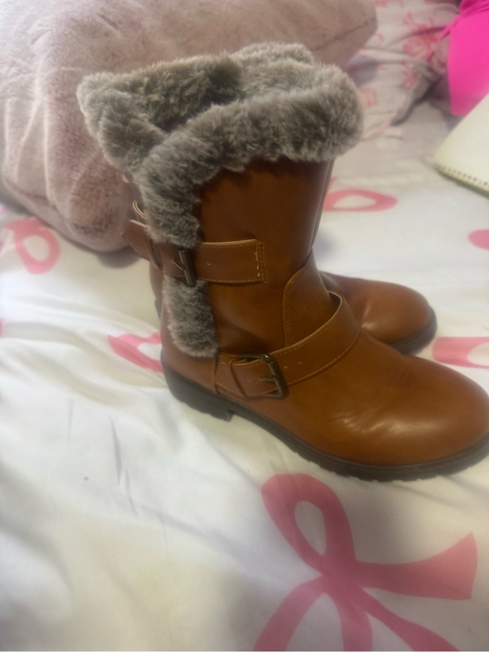 Madden Girl Tan Faux-Fur Cuffed Ankle Boots